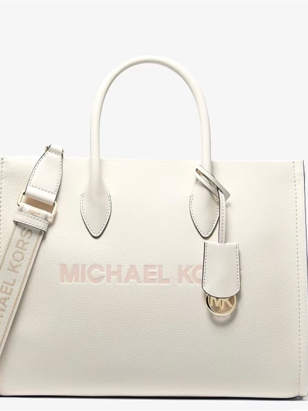Michael Kors Cream Leather Tote with Pale Pink Logo